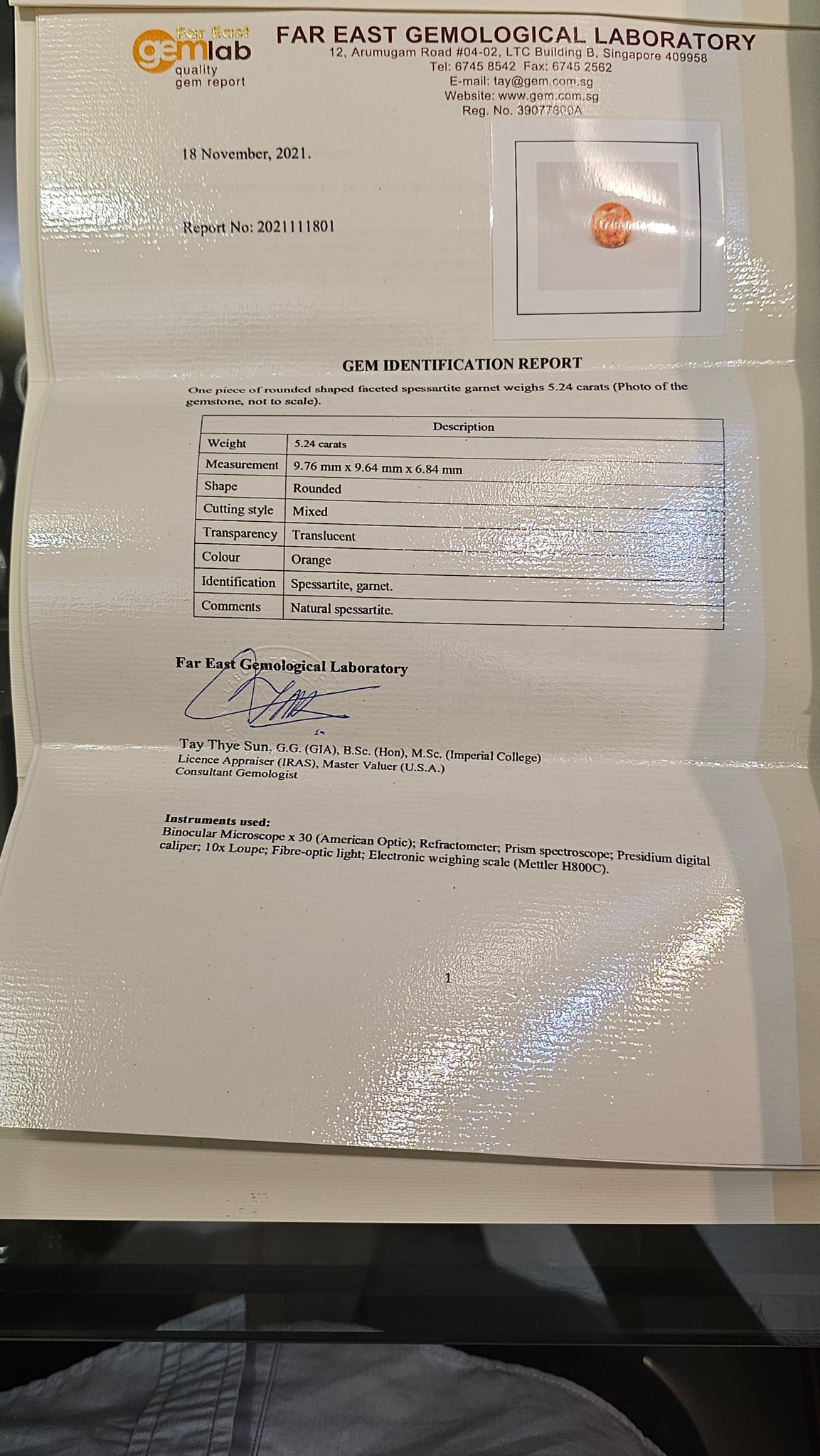 Spessartite Garnet 5.24ct - Far East Gems & Jewellery