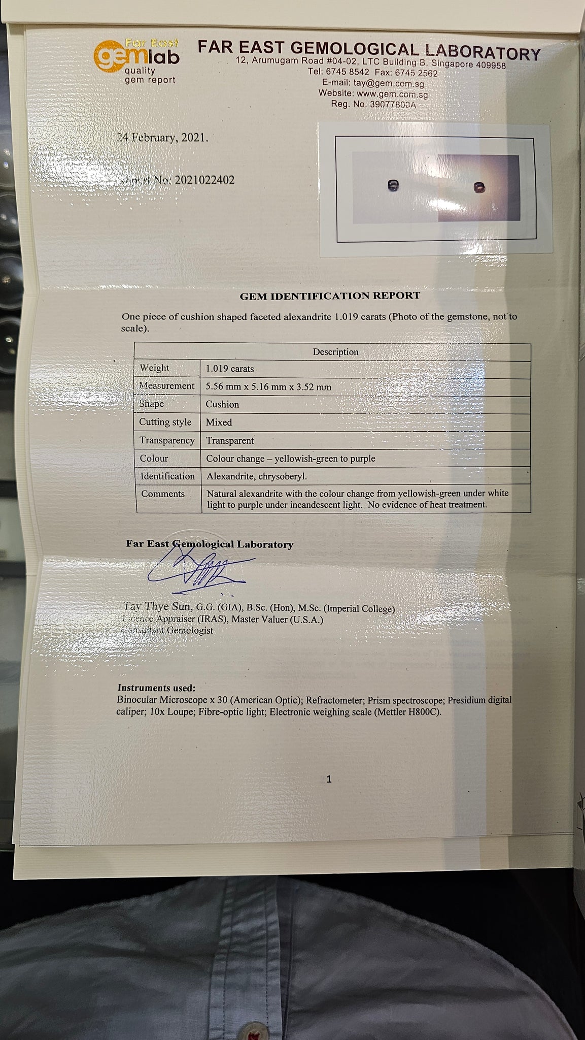 Alexandrite 1.019ct - Far East Gems & Jewellery