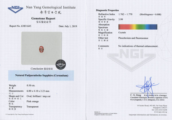 Padparadscha Sapphire 0.50ct - Far East Gems & Jewellery