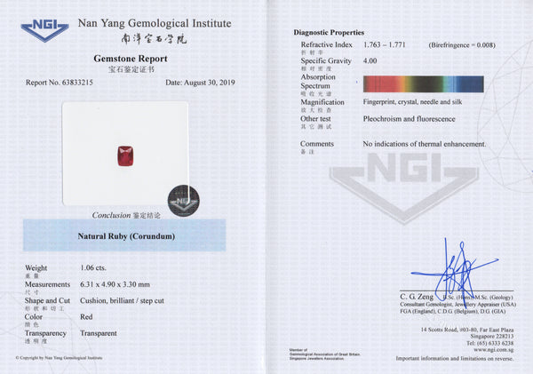 Natural Unheated Ruby 1.06ct - Far East Gems & Jewellery