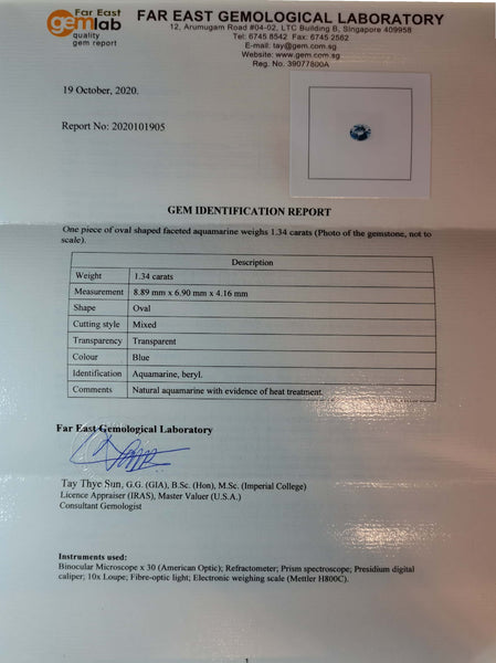 Aquamarine 1.34ct - Far East Gems & Jewellery