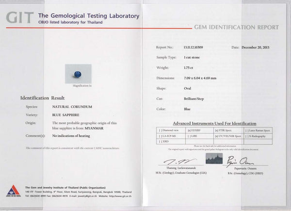 Blue Sapphire 1.75ct Unheated Burma - Far East Gems & Jewellery