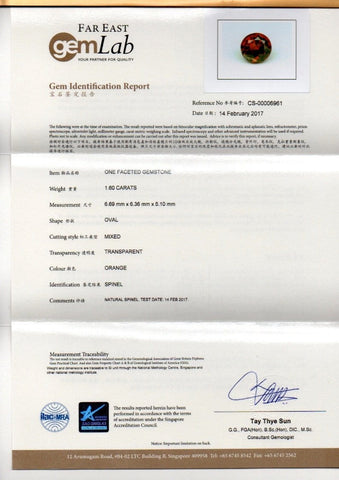 White Gold Diamond with 1.6ct Orange Spinel Ring - Far East Gems & Jewellery