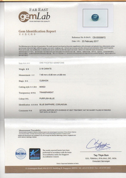 Blue Sapphire, 2.18ct - Far East Gems & Jewellery