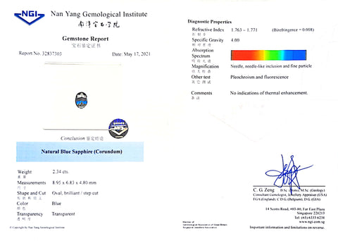 Sapphire 2.34ct No Heat - Far East Gems & Jewellery