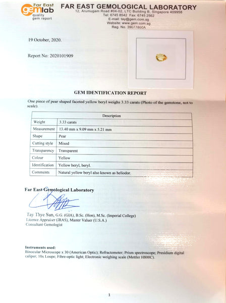 Heliodor Yellow Beryl 3.33ct - Far East Gems & Jewellery