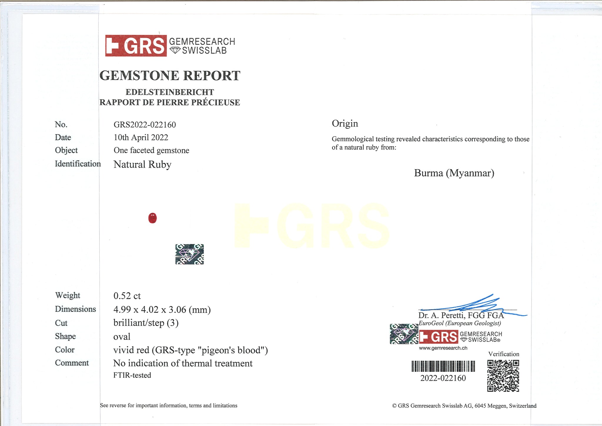 Pigeon Blood Red Vivid Red 0.52ct Ruby Myanmar No Heat - Far East Gems & Jewellery