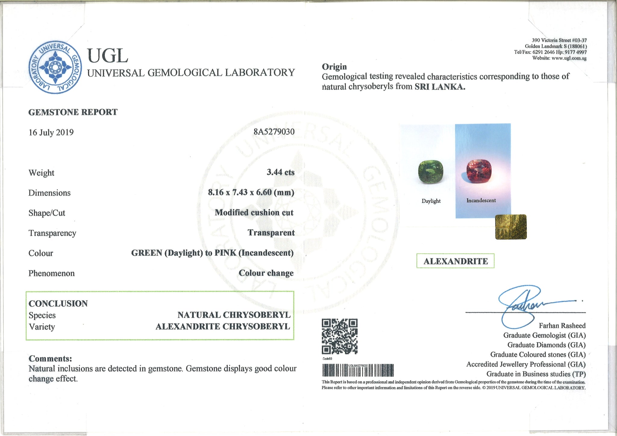 Alexandrite 3.44ct - Far East Gems & Jewellery