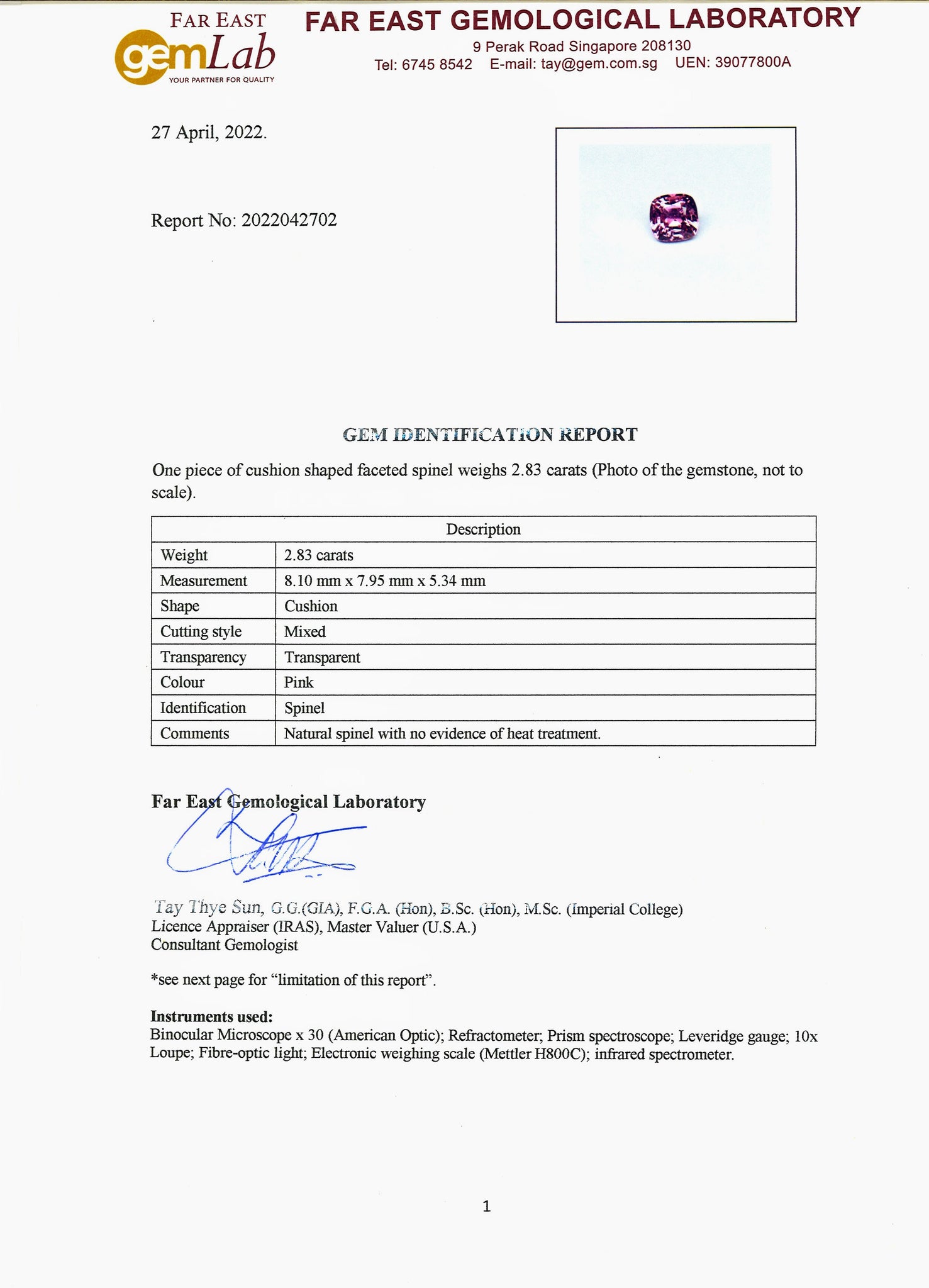 Pink Spinel 2.83ct - Far East Gems & Jewellery