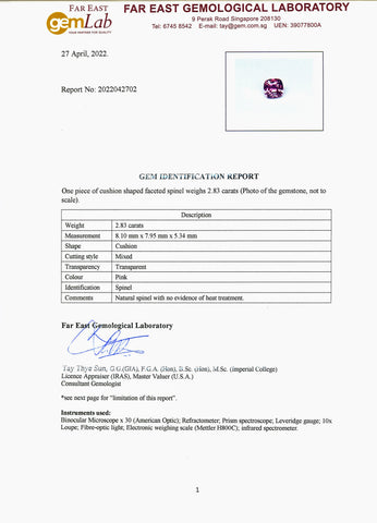 Pink Spinel 2.83ct - Far East Gems & Jewellery