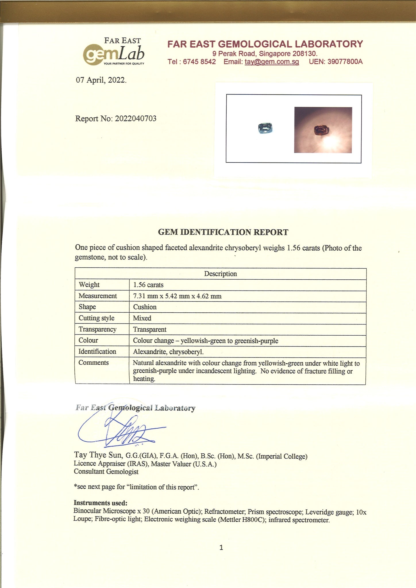 Alexandrite 1.56ct - Far East Gems & Jewellery