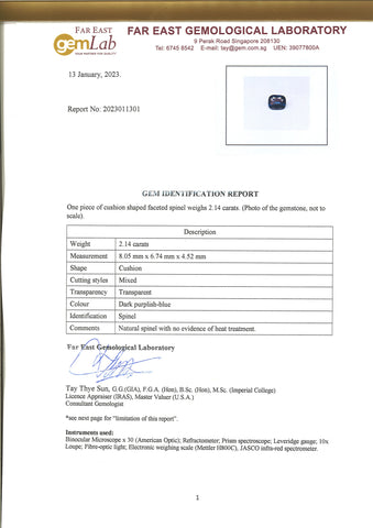 Blue Spinel 2.14ct - Far East Gems & Jewellery