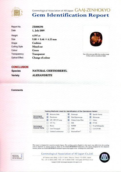 Alexandrite, Cushion Cut 4.59ct - Far East Gems & Jewellery