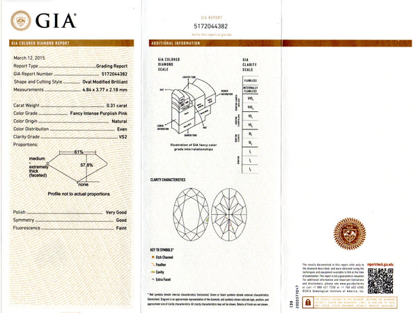 Fancy Intense Purplish Pink Diamond VS2 OVAL 0.31ct - Far East Gems & Jewellery