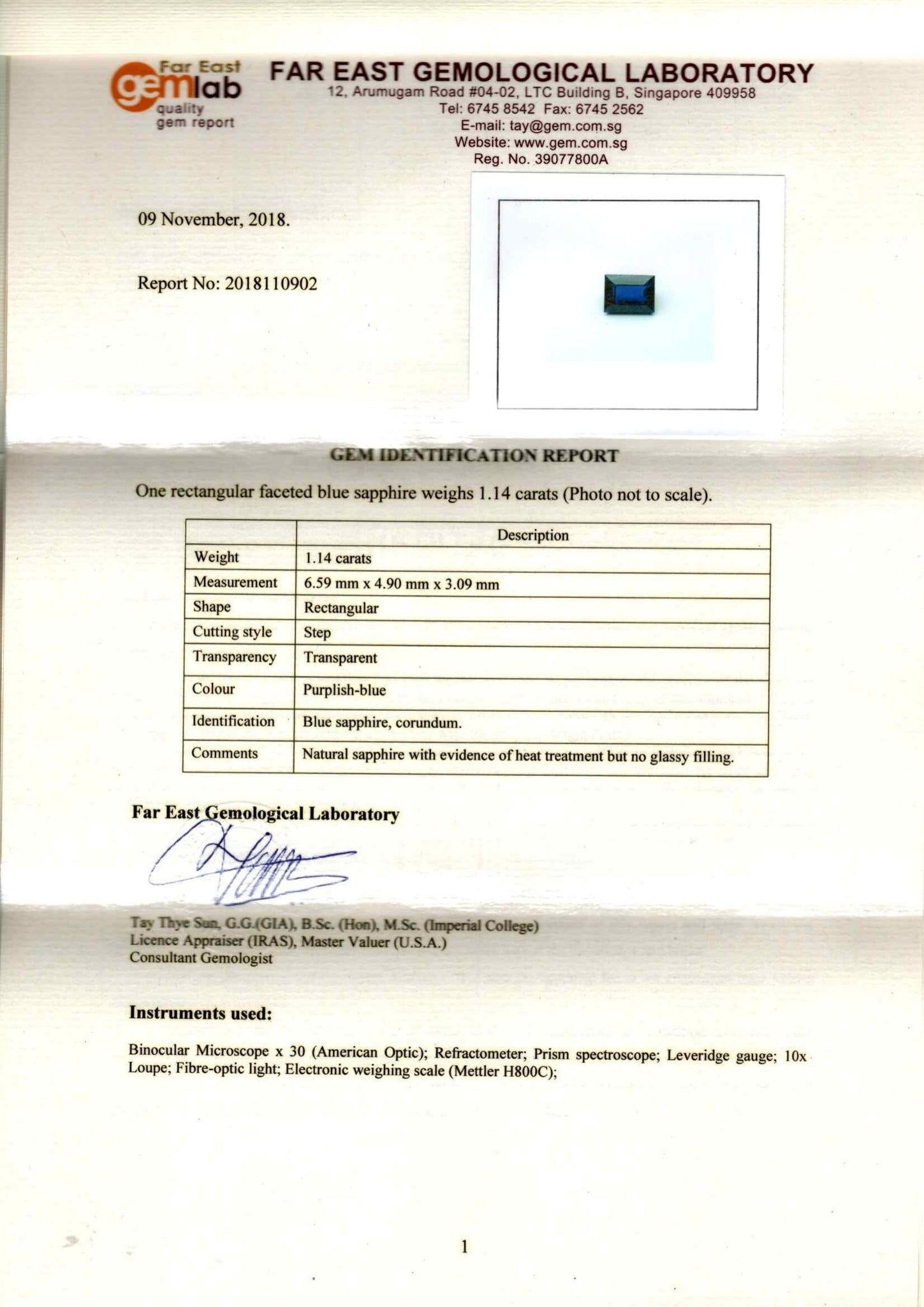 Sapphire Baguette 1.14 - Far East Gems & Jewellery