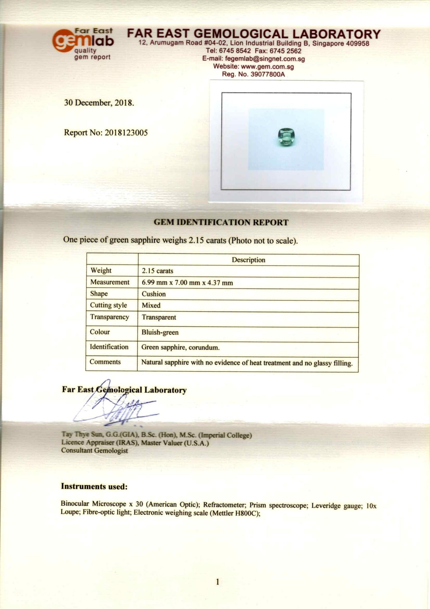 Green Sapphire Unheated 2.15ct - Far East Gems & Jewellery