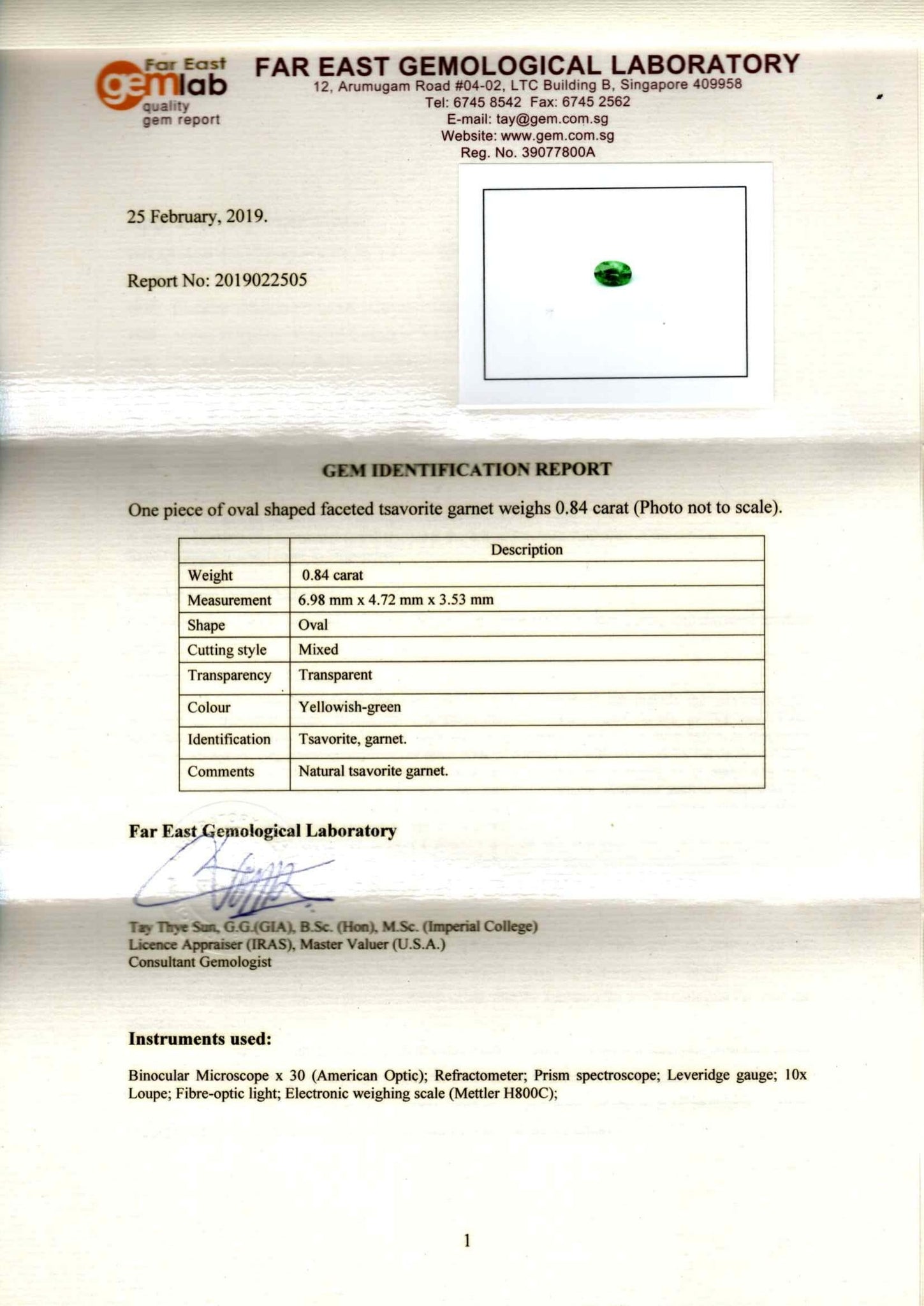 Tsarvorite Garnet 0.84ct - Far East Gems & Jewellery