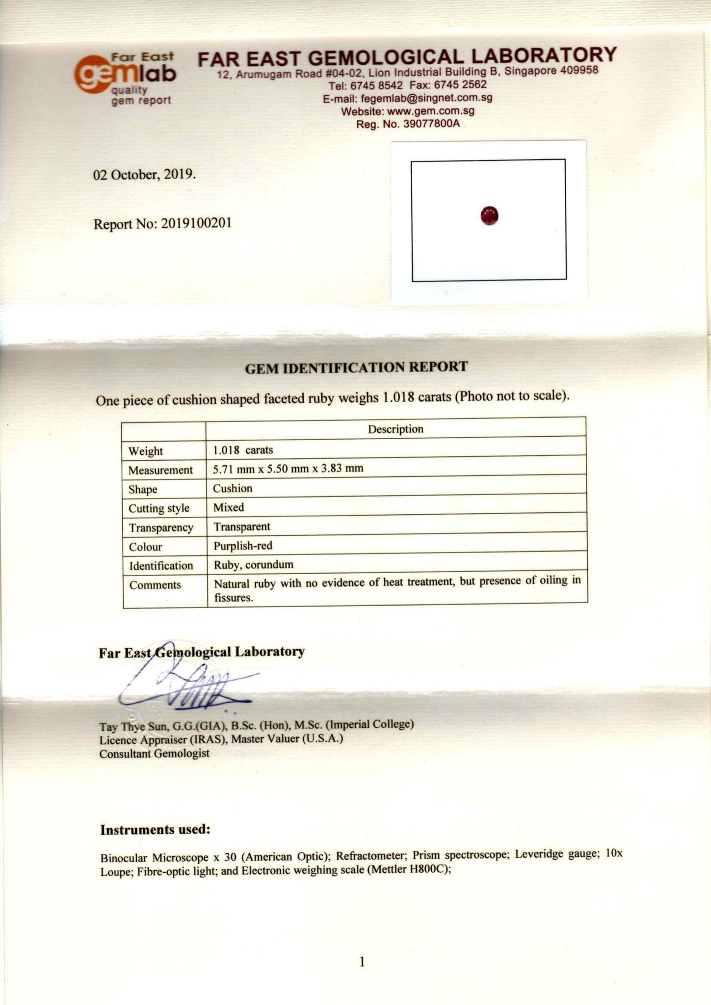 Unheated Burmese Ruby 1.01ct - Far East Gems & Jewellery