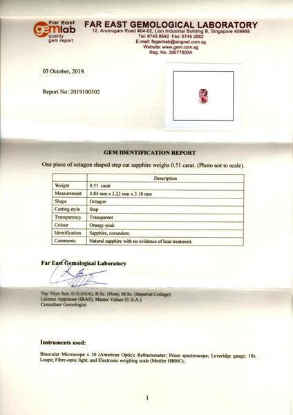 Orangey Pink Sapphire, 0.51ct - Far East Gems & Jewellery