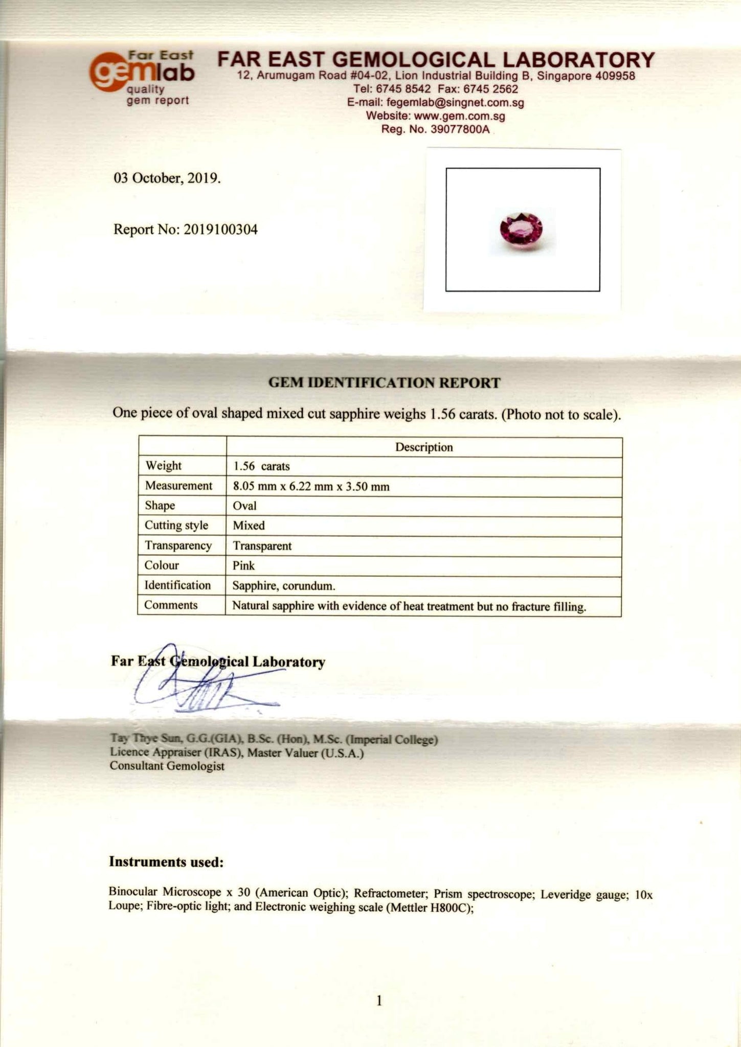 Pink Sapphire Oval 1.56ct - Far East Gems & Jewellery