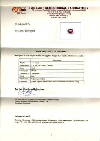 Pink Sapphire Oval 1.56ct - Far East Gems & Jewellery