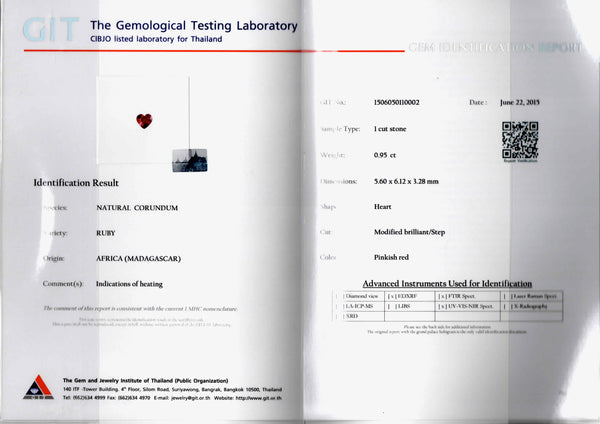 Heart Shape Ruby 0.95ct - Far East Gems & Jewellery