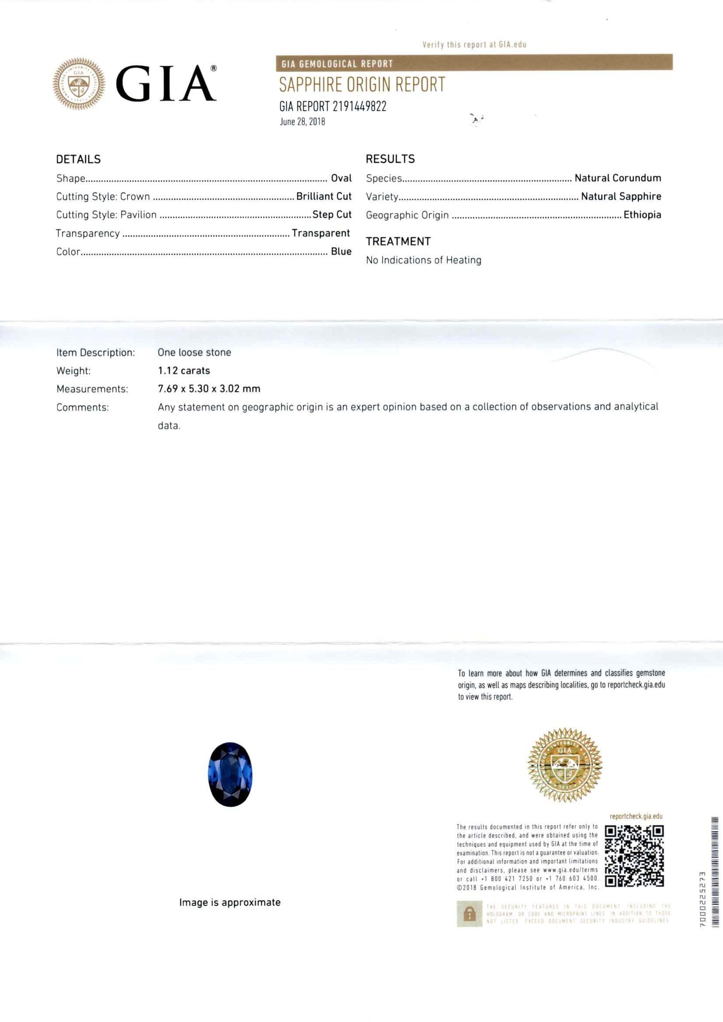 Blue Sapphire 1.12ct Ethiopia No Heat - Far East Gems & Jewellery