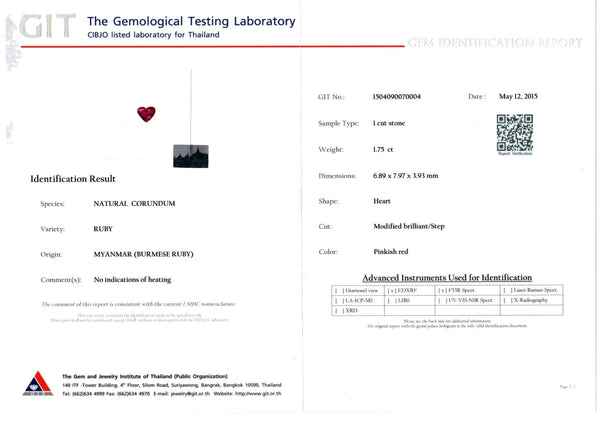 Ruby, Heart, Myanmar 1.75ct - Far East Gems & Jewellery