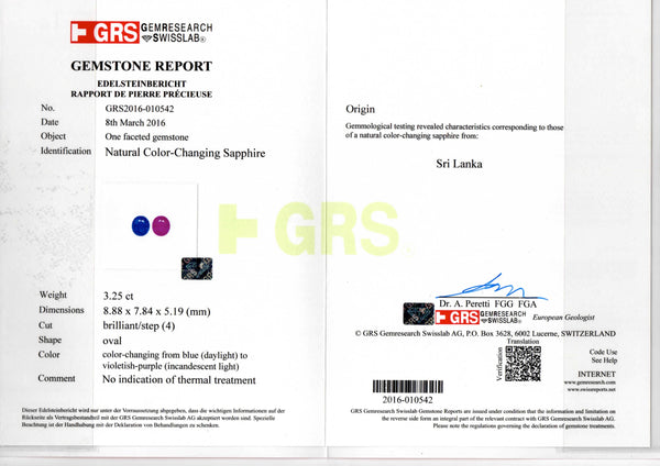 Colour Change Sapphire 3.25ct - Far East Gems & Jewellery