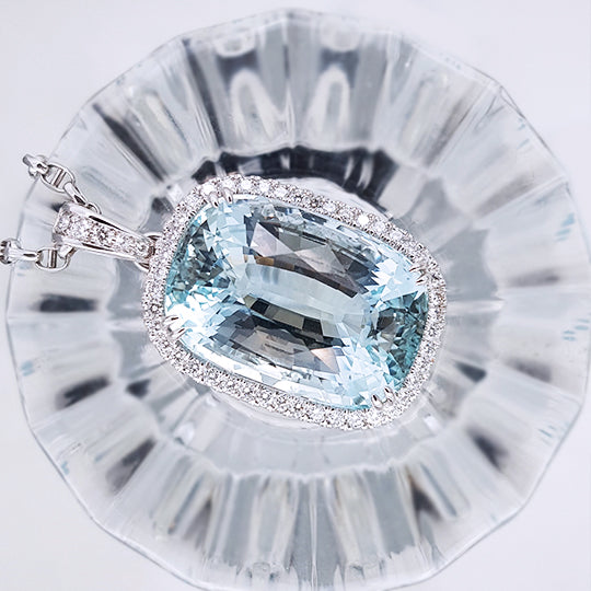 Aquamarine Pendant with Diamonds - Far East Gems & Jewellery
