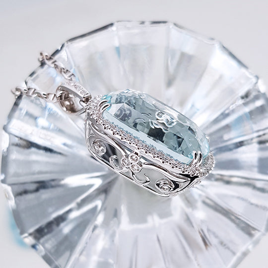 Aquamarine Pendant with Diamonds - Far East Gems & Jewellery