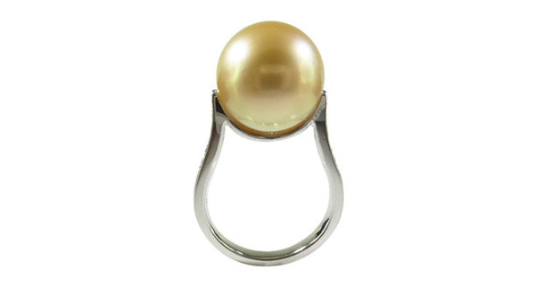 Golden South Sea Pearl Ring with Diamond - Far East Gems & Jewellery