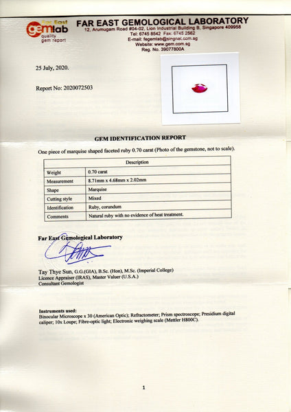 Unheated Ruby, 0.70ct - Far East Gems & Jewellery