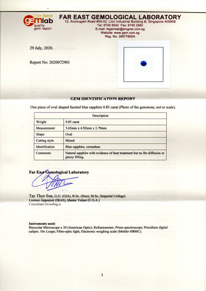 Blue Sapphire, 0.85ct - Far East Gems & Jewellery