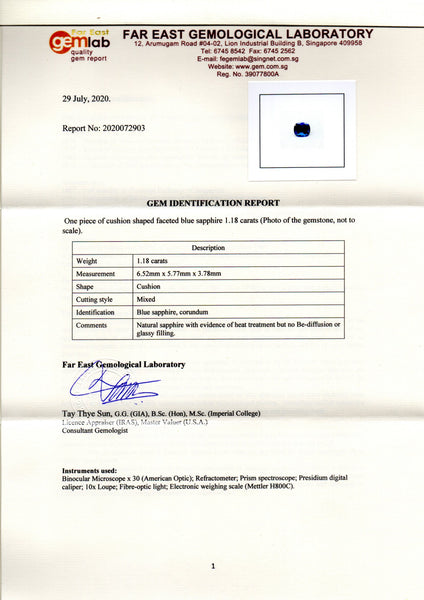 Blue Sapphire 1.18ct - Far East Gems & Jewellery