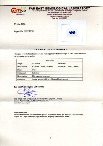 Unheated, Burma Blue Sapphires, 1.64ct - Far East Gems & Jewellery